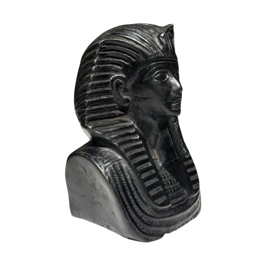 Egyptian Bust Set King Tut Nefertiti Statue Black‎ Stone Hieroglyph Decor